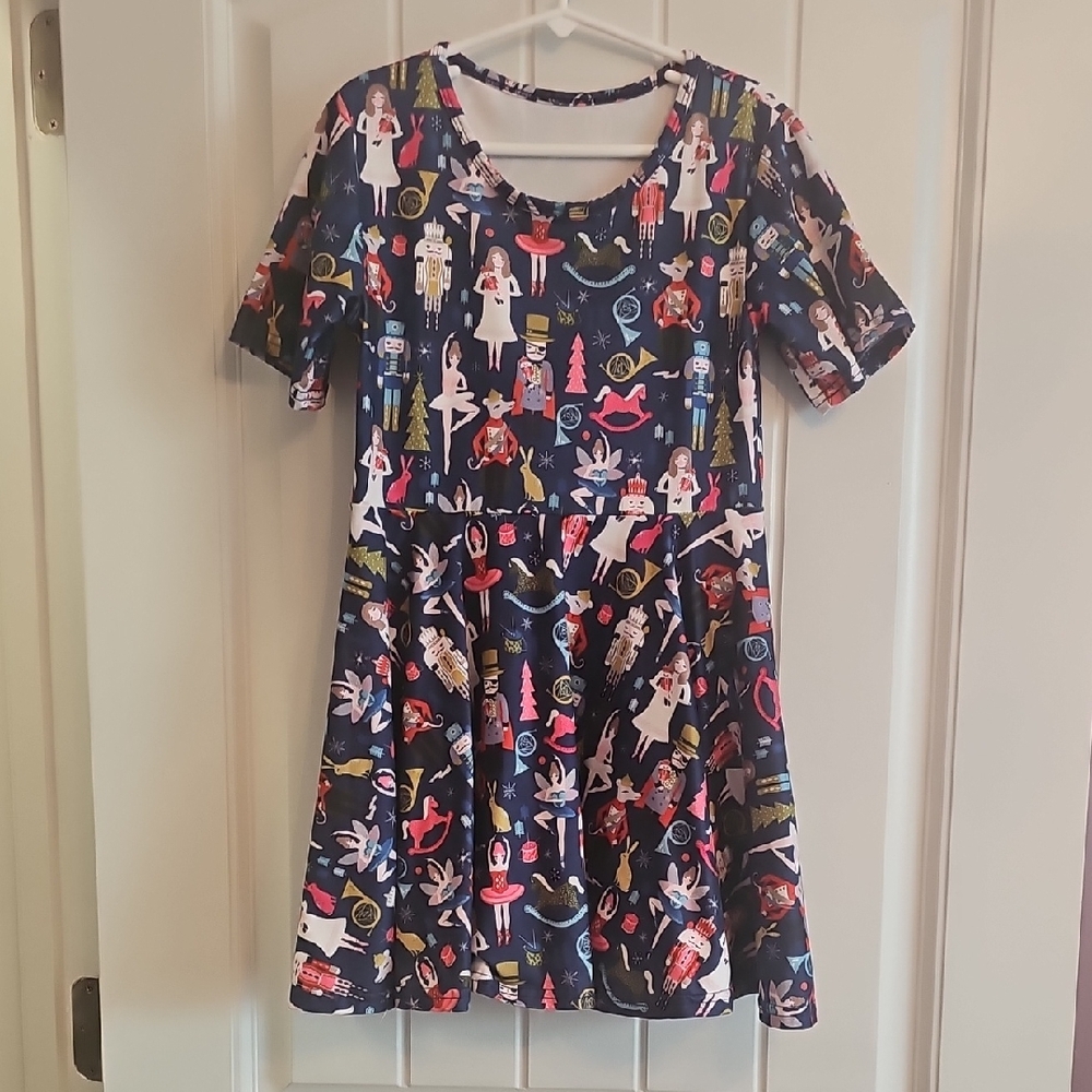 Navy Blue Kids Dress with Playful Print